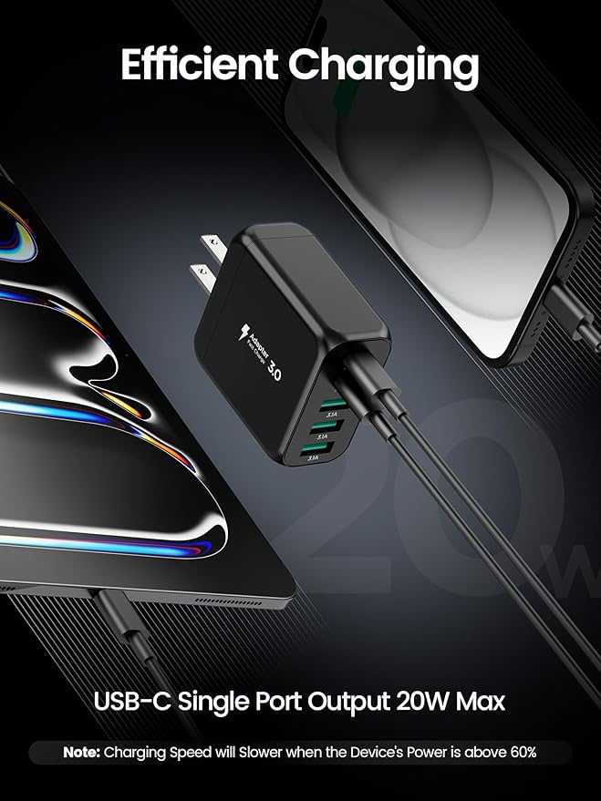 USB C Charger Block,EIZLXQ [2-Pack] Type C Charger Fast Charging,50W 5-Port Usb Wall Charger Multiport Type C Charging Block Cube for iPhone 17/16/15/14/13/12/11 Pro Max XS, iPad, Samsung & More-Black