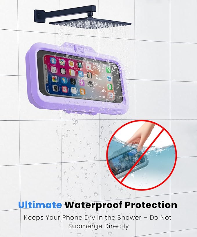 URROY Shower Phone Holder Waterproof One-Touch Open Shower Phone Case Anti-Fog & Sensitive Touchscreen Bathroom Wall Phone Mount Stand Universal Fit for iPhone & Smartphones Gift for Men Women Violet