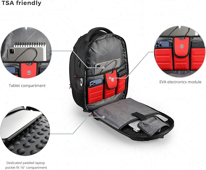 Swissdigital Design Men's Laptop Backpack for College and Business Travel with Integrated USB Charging Port and RFID Protection Fits Laptops up to 15.6 in, Black | J14-BR