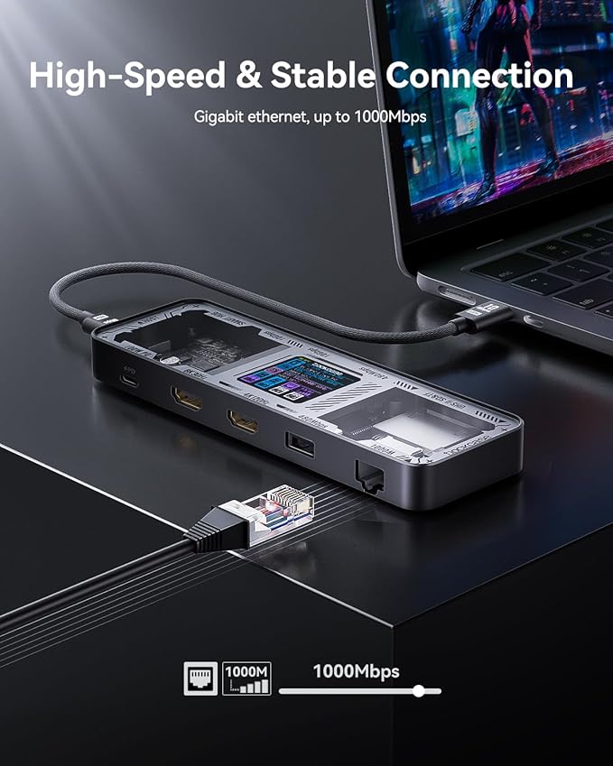 DOCKCASE Explorer Edition 10-in-1 USB C Hub, Dual 4K HDMI Docking Station for 2 Monitor, Gigabit Ethernet,1 USB-C and 3 USB-A Ports,100w PD, UHS-II TF/SD Card Reader for MacBook Pro, XPS, and More