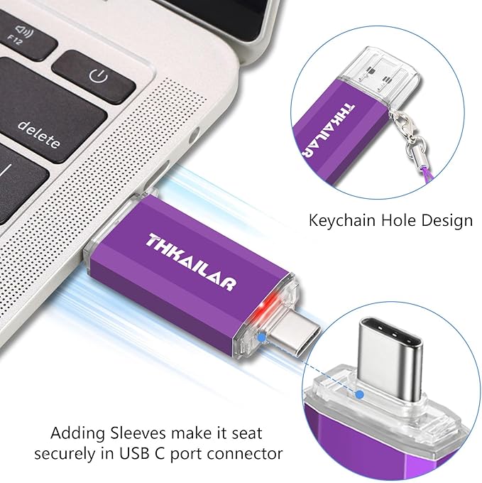THKAILAR 128GB USB C Flash Drive 2 Pack,2-in-1 Dual Type-A&Type-C Thumb Drive USB 3.0 Memory Stick,High-Speed Flash Drive USB C for iPhone 15/16,Android,Mac,PC,PS4,Plug&Play,Durable&Compact Design