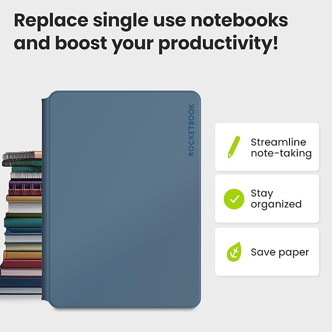 Rocketbook Pro 2.0 Reusable Professional Smart Notebook, Letter Size 8.5x11, Steel Blue - Lined & Dot Grid Pages, App-Connected, Erasable, Premium Cover, Ideal for Work Notes and Business Meetings