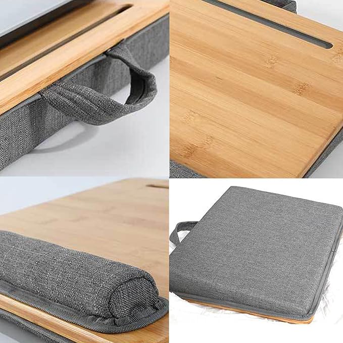 SUMISKY Lap Desk-Portable Laptop Stand with Cushion, Bamboo Platform with Phone Holder, Wrist Pad Fits up to 15.6 Inch Laptops