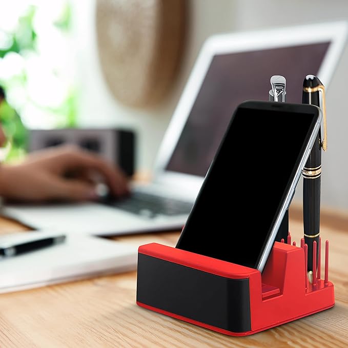 DISCOUNT PROMOS Light Up Logo Phone Stands Set of 10, Bulk Pack - Essential Smartphone Accessory, Perfect for Office and Home - Red