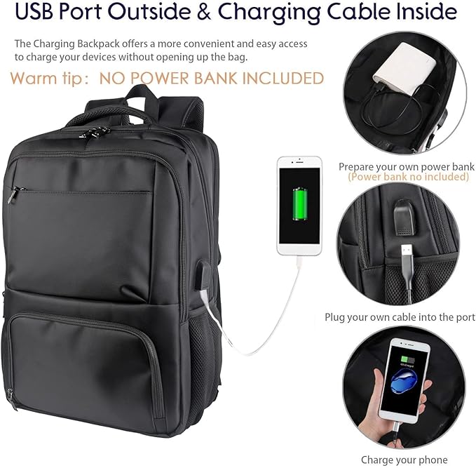Laptop Backpack Fits 17 Inch Computer, Bussiness Travel Backpack with USB Charging Port and Anti Theft Pocket, Black