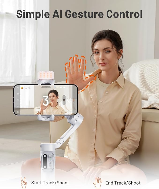 Hohem iSteady X3 Gimbal Stabilizer for iPhone, Foldable Phone Gimbal Object Tracking, Remote Control, 3-Axis Phone Stabilizer Built-in Extendable Rod & Tripod, Fill Light for Video Recording, YouTube