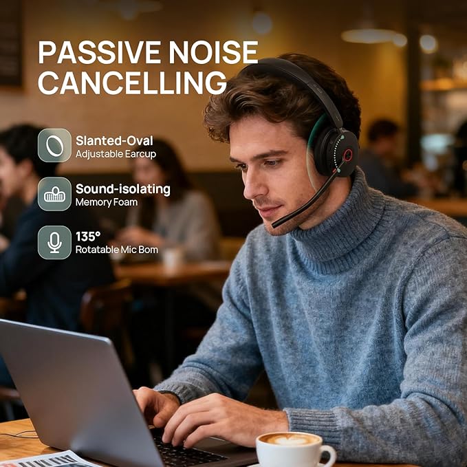 Yealink WH68 Hybrid with Charging Stand ANC Headsets, 492ft Rang DECT&Bluetooth Wireless Headset, Stereo Active Noise Cancellation (Teams,Zoom,UC) Headphones with 6X Mic,32H Call, Work for PC,Phone