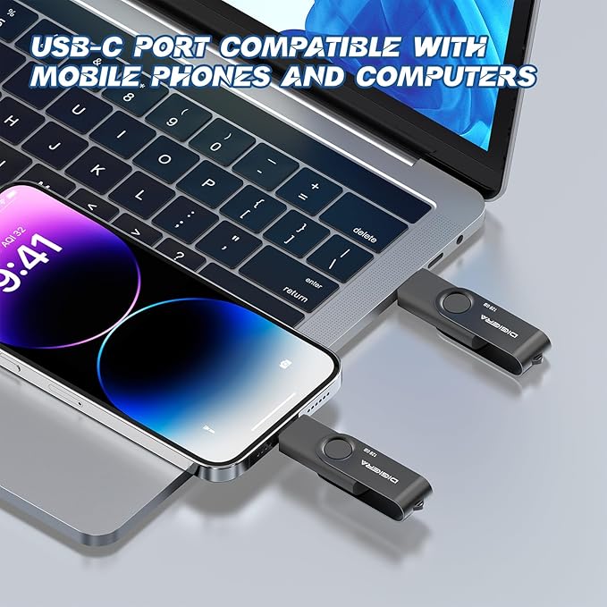128GB Flash Drive, USB 3.2 Gen 1 Type-C Thumb Drive with 140MB/s Read, 360° Swivel Design, Compact & Lightweight Memory Stick for File Transfer, Photo Backup, and Travel-Friendly Storage
