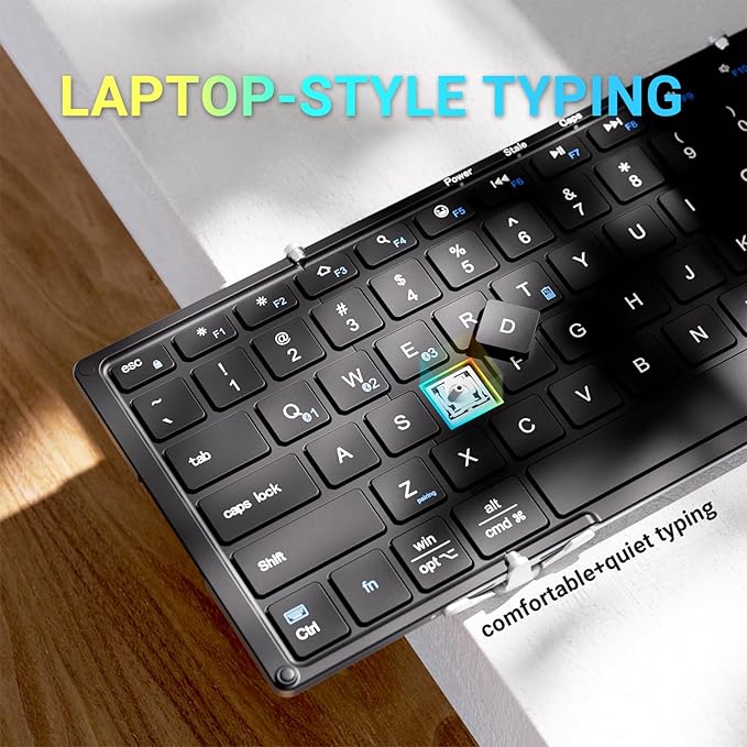 iClever Foldable Bluetooth Keyboard, BK05S Folding Wireless Portable Keyboard, Pair Up to 4 Devices, USB-C Rechargeable, Slim and Compact for iPad, Mac, Laptop, Smartphone, Tablet, PC