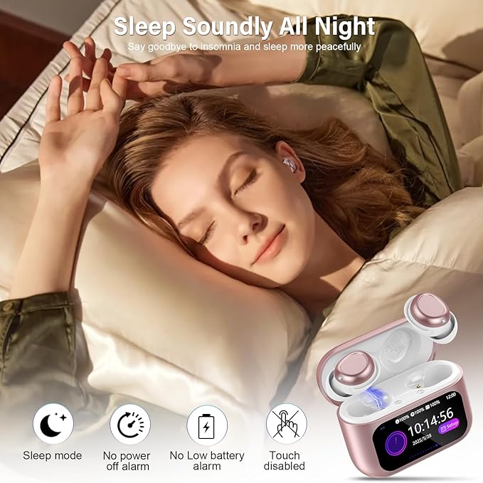 Sleep Earbuds Bluetooth 5.4 in Ear Touch Screen Sleep Headphones, Small Design Mini Sleep Earbuds for Side Sleepers with Sleep Mode, 48H Playtime Sleep Earphones Clear Calls, 5 EQ Modes, Rose