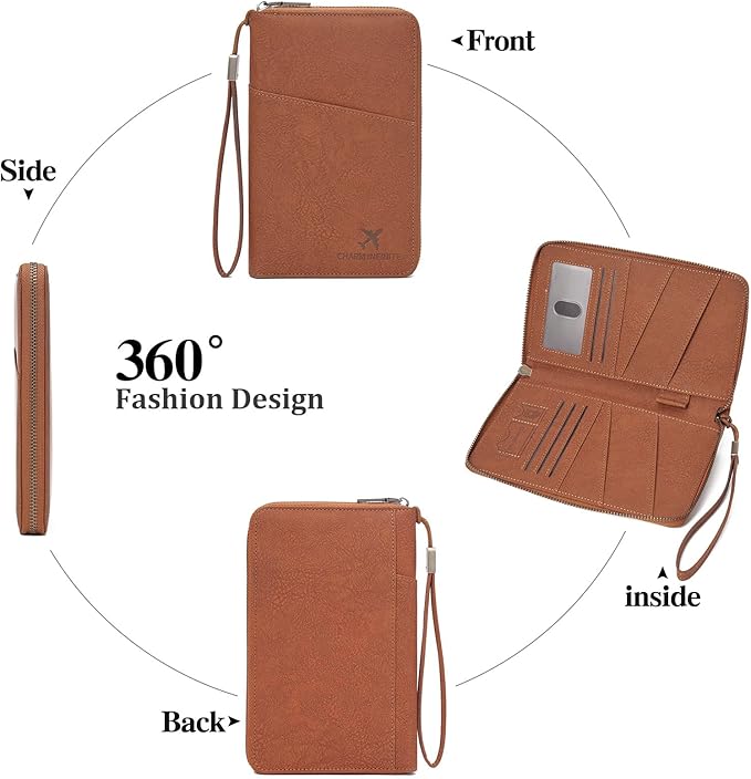 Family Passport Holder Wallet RFID Blocking Zippered Passport Wallet,Women and Men Travel Wallet Ladies Passport Cover