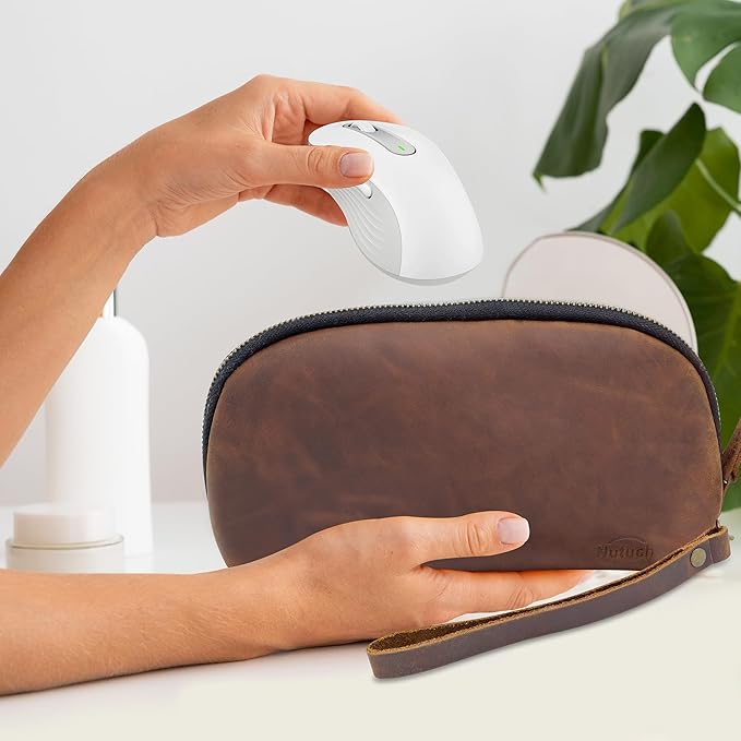 Leather Tech Pouch for Cables Chargers Phone | Tech Bag | Zipper Travel Accessory Pouch | Electronic Organizer Case Travel Bag (Large Vintage Dark Brown)