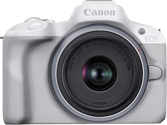 Canon EOS R50 Mirrorless Camera RF-S18-45mm F4.5-6.3 is STM Lens Kit, 24.2 Megapixel CMOS (APS-C) Sensor, 4K Video, Hybrid Camera, Photo and Video, Vlogging, Content Creator, RF Mount, White