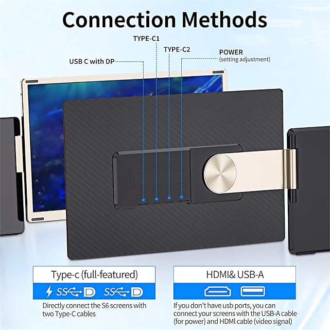 Laptop Screen Extender Portable, Detachable 15.6" FHD 1080P Portable Monitor for Laptops, Triple Laptop Monitor Extender compatiable with Windows, Mac, Android, Chrome, Switch & PS