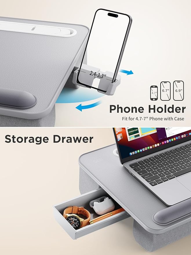 SAIJI Lap Desk with LED Light, Portable Laptop Tray with Cushion - Fits Up to 17" Laptops & MacBook, Lap Table for Bed & Couch, Lap Desks for Writing and Reading