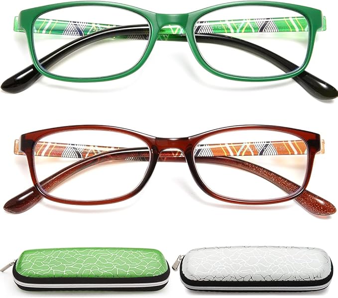 EYEURL Reading Glasses For Men Women - Blue Light Blocking Glasses Reduce Eyestrain - 2 Pack TR90 Frame Lightweight +3.0