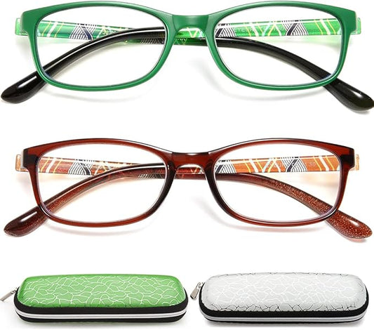 EYEURL Reading Glasses For Men Women - Blue Light Blocking Glasses Reduce Eyestrain - 2 Pack TR90 Frame Lightweight +0.75