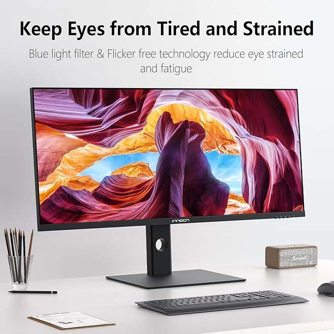 INNOCN 29" Ultrawide Monitor 100Hz 21:9 IPS WFHD 2560 x 1080P 99% sRGB HDMI Computer USB Type C 65W Laptop External Monitor, Height/Pivot Adjustable, Productivity, Wall Mountable, Black