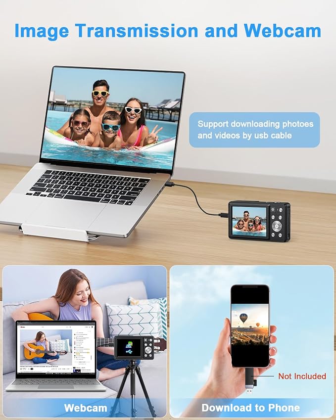 Digital Camera 4K, Compact Point and Shoot Digital Camera with Auto Focus, Dual Camera, Flash, 16X Zoom, 32GB Card, 64MP Cameras for Photography, Boys, Girls, Teens, Adults Vlogging Camera, Black