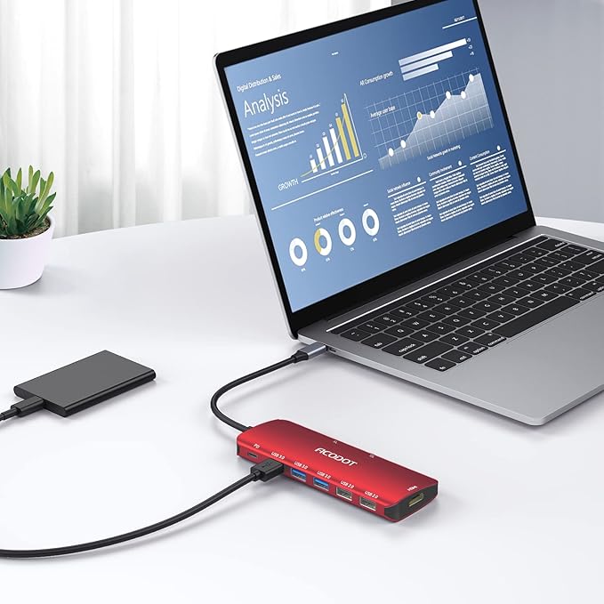 Acodot 9-in-1 USB C Hub Multiport Adapter - 4K@60HZ HDMI, 3 USB 3.0 Ports, SD/TF Card Reader, 100W PD for MacBook Pro Air HP XPS - Red
