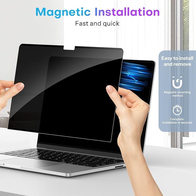 OMOTON Magnetic Privacy Screen for MacBook Air 13 Inch (2018-2021, M1), Anti-Spy Filter, Matte Anti Glare Blue Light Protector, Easy Install & Remove