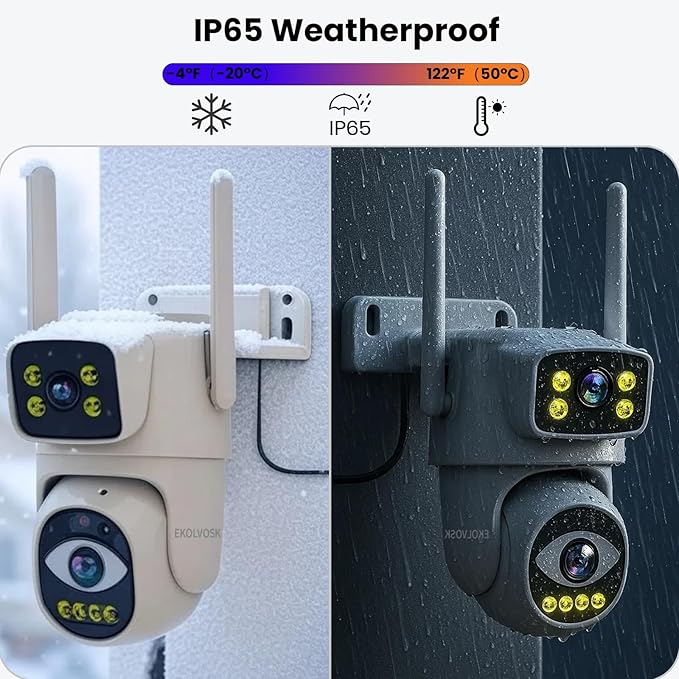 Dual-Lens 4G Cameras for Home Security, Pan/Tilt Smart Security Camera-Outdoor/Indoor, Color Night Vision,Motion Tracking,24/7 Recording,2-Way Audio & Siren,IP65,SD/Cloud Storage