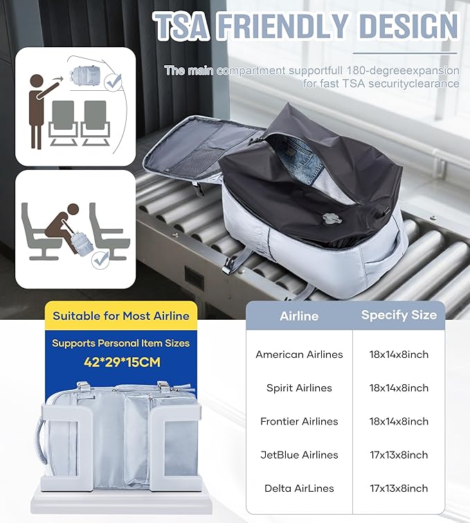 Vacuum Travel Backpack with Pump for Women, Personal Item Carry on Vacpack Backpacks Flight Approved 18x14x8 inches for Men,Laptop Waterproof Work Compression bags Casual Daypack,Grey