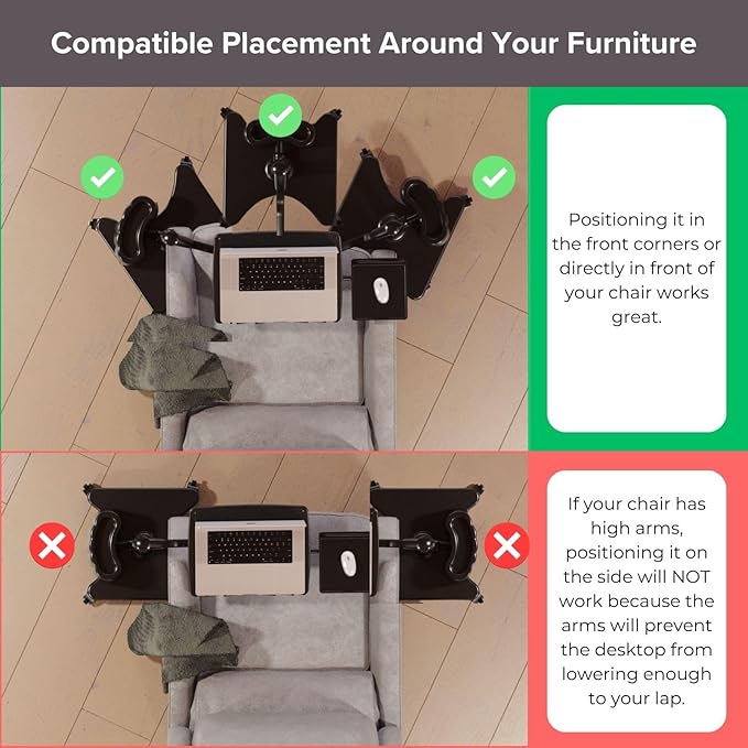 LEVO G2 Deluxe Adjustable Laptop Stand – Rolling Computer Desk & Ergonomic Table for Bed, Sofa, or Office – Portable Mobile Workstation with Tilt – Fits Devices up to 16″ - Charcoal & Black