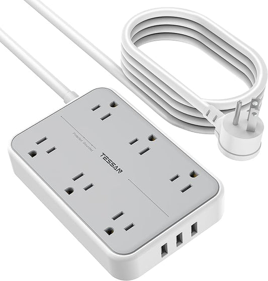 Power Strip Surge Protector Plug, TESSAN 15 FT Extension Cord with Multiple Outlets, 1080J Protection, 6 AC Outlets 3 USB Ports (3 USB A), Wall Mount for Home Office School Dorm Room Supplies