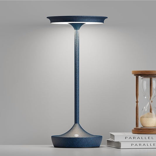 LED Cordless Table Lamp Rechargeable - Outdoor 6000mAh Battery Operated Portable Table Lights 3 Color Stepless Dimming Table Lamps with Memory Function for Patio Restaurant Dining Blue