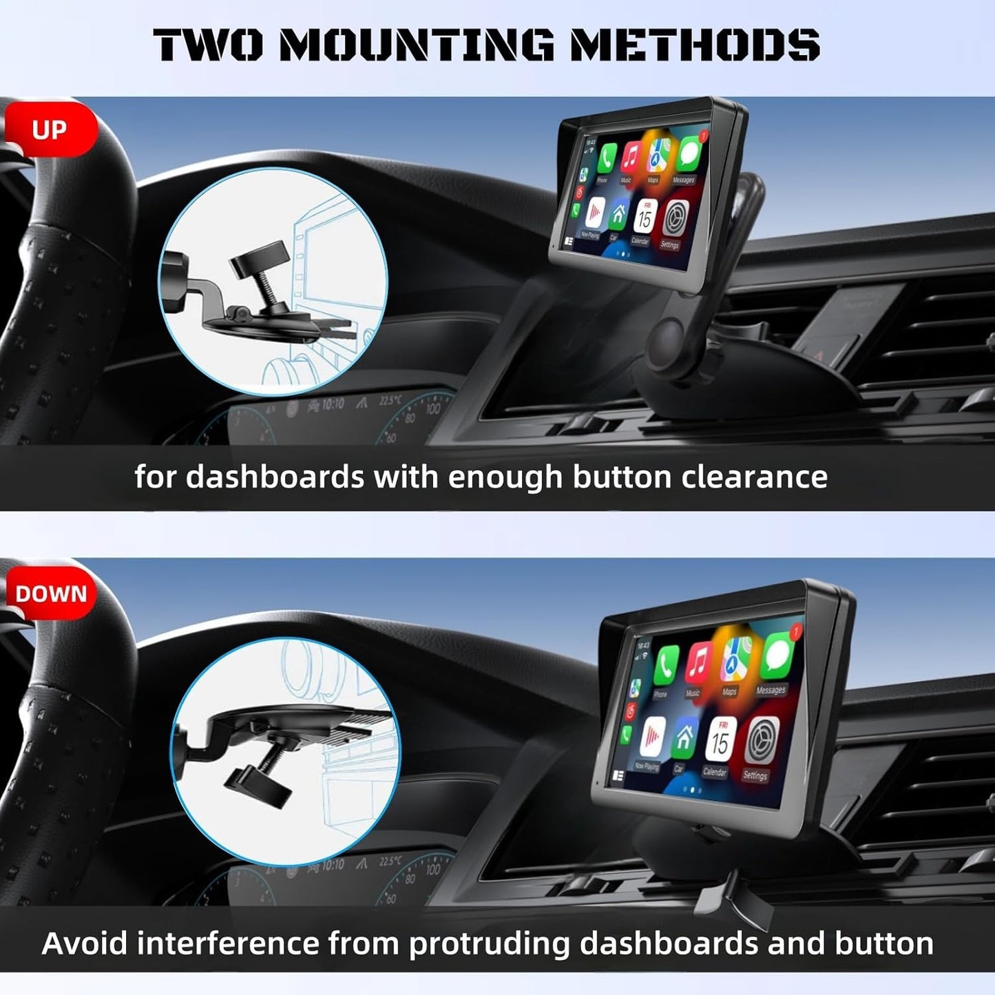 CD Slot Mount for CarPlay Screen Adjustable Arm and 360° Rotating Universal Head 17mm Compatible with in-Car Monitors CD Slot CarPlay Mount