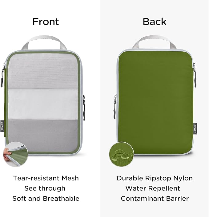 Cipway Compression Packing Cubes, See Through Mesh Luggage Organizer Bags, Travel Essentials for Carry on Suitcase with Laundry Bag and Clear Toiletries Bag（6 Pcs,Green）