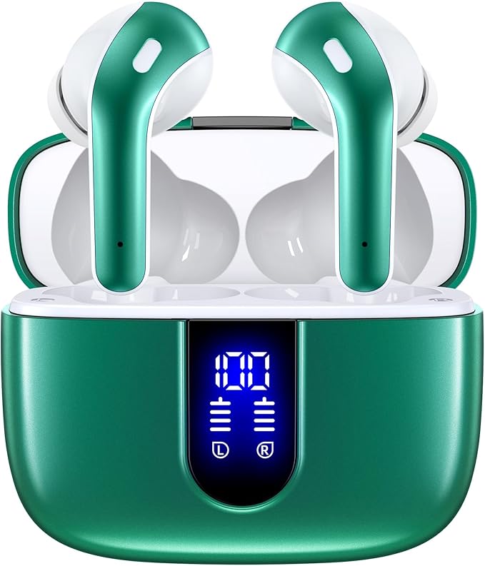 TAGRY Bluetooth Headphones True Wireless Earbuds 60H Playback LED Power Display Earphones with Wireless Charging Case IPX5 Waterproof in-Ear Ear buds with Mic for TV Smart Phone Laptop Computer Sports