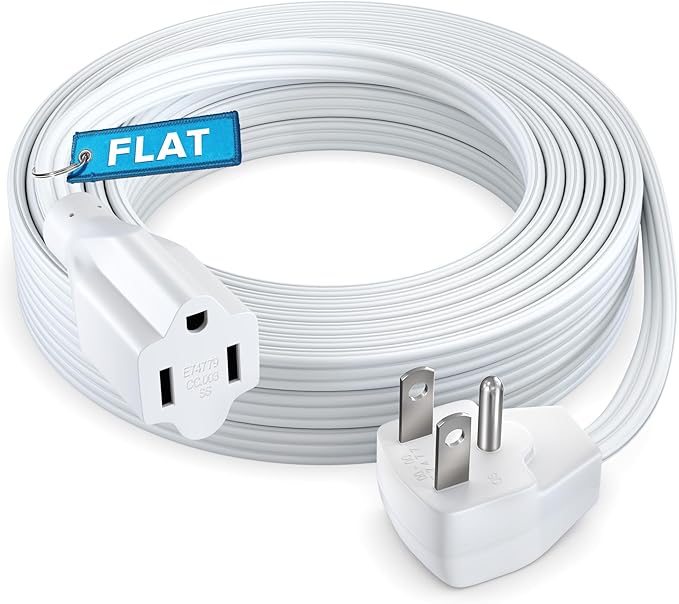 Maximm Extension Cord Heavy Duty (50 Feet) Flat Wire 3-Prong Flat Plug, 14 AWG Power Cord - UL Certified, White, Ideal for Home and Office Use, Appliances, Electronics, Power Tools
