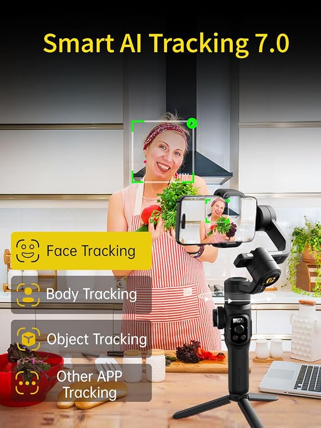 Gimbal Stabilizer for Smartphone, 3-Axis Industry-Standard Gimbal w/360°Rotation, Phone Stabilizer Built-in Extension Rod, Professional Gimbals w/Fill Light for iPhone/Android-Smart S2