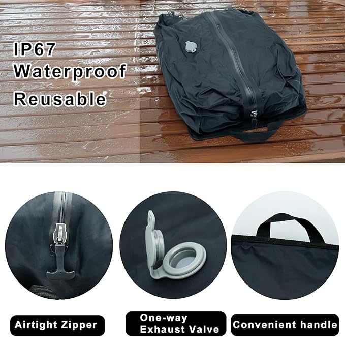 Travel Vacuum Bags with Pump,Reusable Space Saver Bags with IP67 Waterproof Zipper 17L Packing Cubes for Suitcase, Compression Bag Backpack,Luggage,Yoga,Swim,Beach(1PACK,Black)