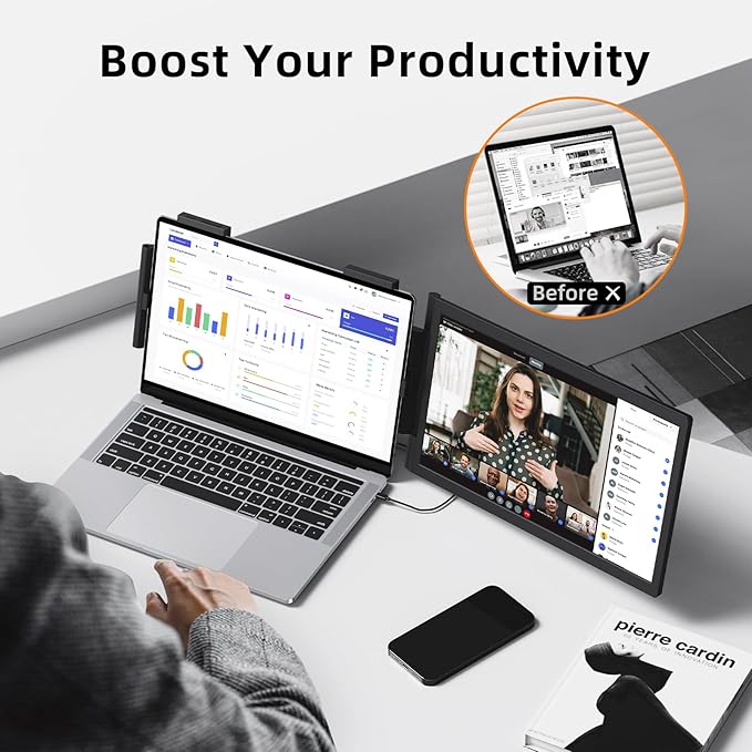 Laptop Screen Extender, 14" 1080P IPS Portable Monitor Travel Monitor for 14-16.5" Laptops with USB-C/HDMI Port, Plug and Play Attachment Screen for Windows/Mac/Android/Switch/PS5/Xbox