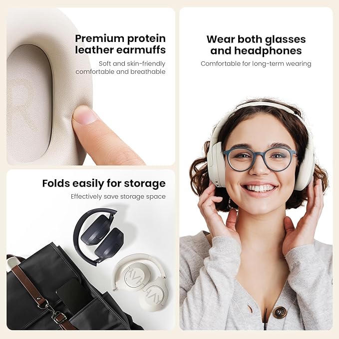 HAYLOU S30 Noise Cancelling Bluetooth Headphones, LDAC Hi-Res Audio, 5 HD Mics Call, 80H Playtime, Custom EQ via App, Bluetooth 5.4 Multipoint Connect, Wireless Headphones Over Ear, White