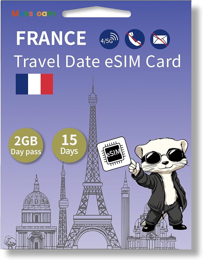 France eSIM Card – Prepaid Data Plans for Travel | 2 GB Daily Data,15 Days | No Physical SIM Card Needed | Instant Activation