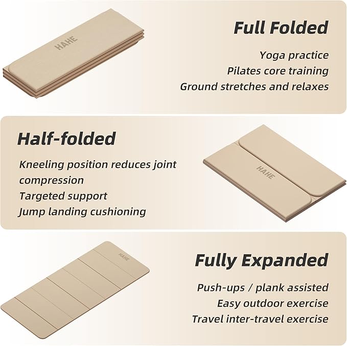 Foldable Yoga Mat, 74"Lx32"Wx1/3"Thick, Folding Exercise Mat, Non-slip Wide Pilates Mats for Home Workout/Travel, Portable Yoga Mat Thick for Yoga/Pilates/Camping/Floor Exercises