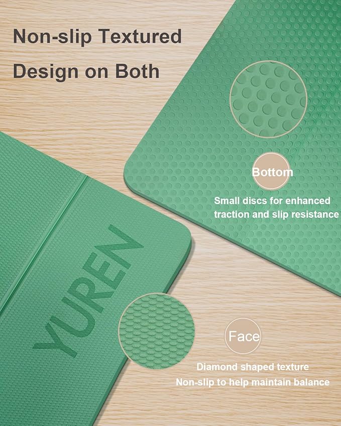 Foldable Yoga Mat 10mm Thick Wide Exercise Mat Non Slip Workout Mat for Home Gym, Travel, with Yoga Carrying Bag