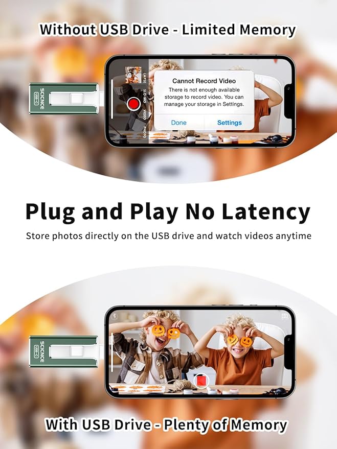 SCICNCE 256GB Flash Drive Intended for iPhone, USB Memory Stick Storage Backup for Photos Videos, Plug and Play No APP Required, Compatible with iPhone iPad Android and Computers (Green)