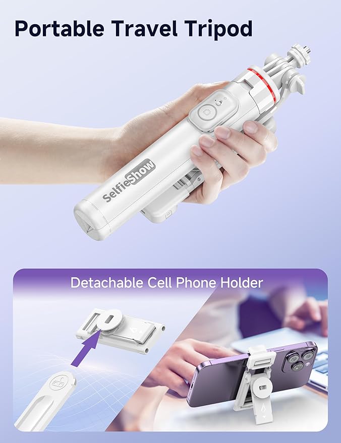Selfie Stick Tripod with 2 Light, 3 Light Modes & 6 Brightness Levels Extendable Phone Tripod with Detachable Remote & Phone Holder, Portable Camera Tripod Compatible with iphone16 15 14 13/Android