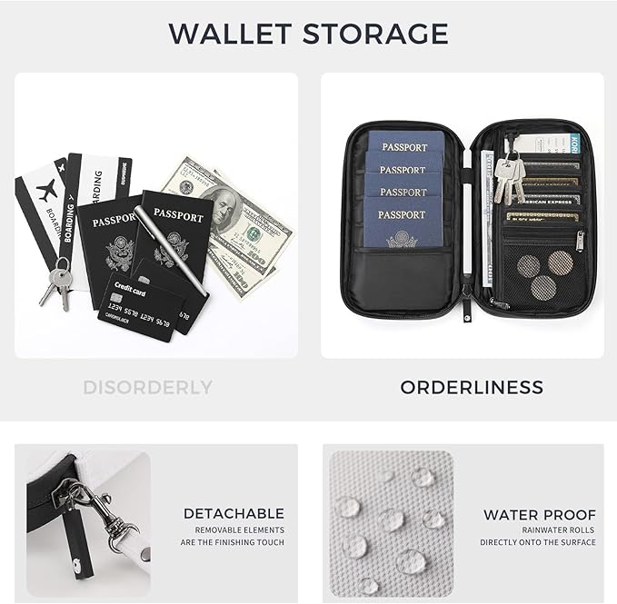 Travel Passport Holder, Large Family Passport Walle for Men Women RFID Passport Cover Lightweight Portable Document Organizer with Wrist Strap (White)