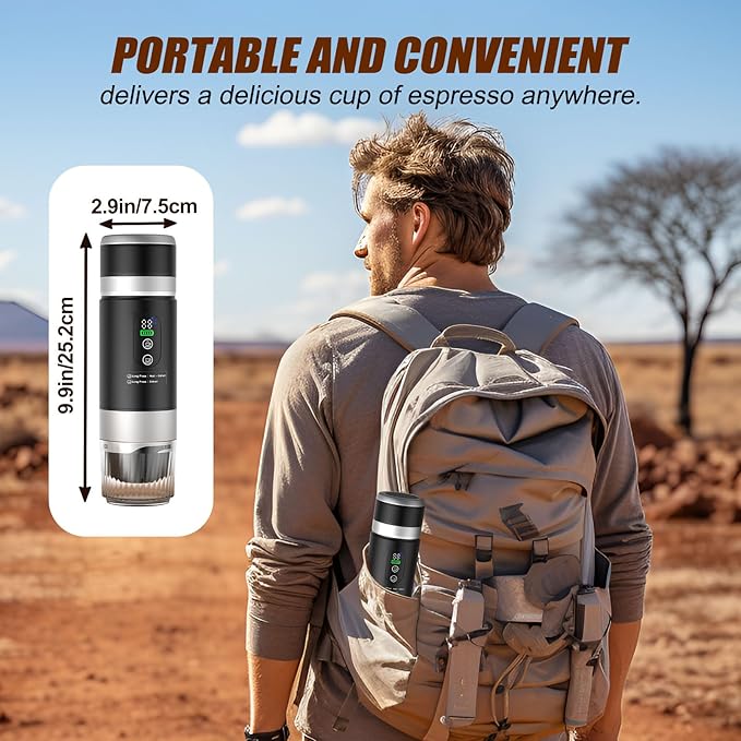 Portable Espresso Machine with Removeable Battery, 20 bar Mini Travel Coffee maker, Expresso Coffee Maker with USB-C,3-in-1 Car Coffee Maker Self-Heating, Ground Coffee & Capsule(Ns&DG)