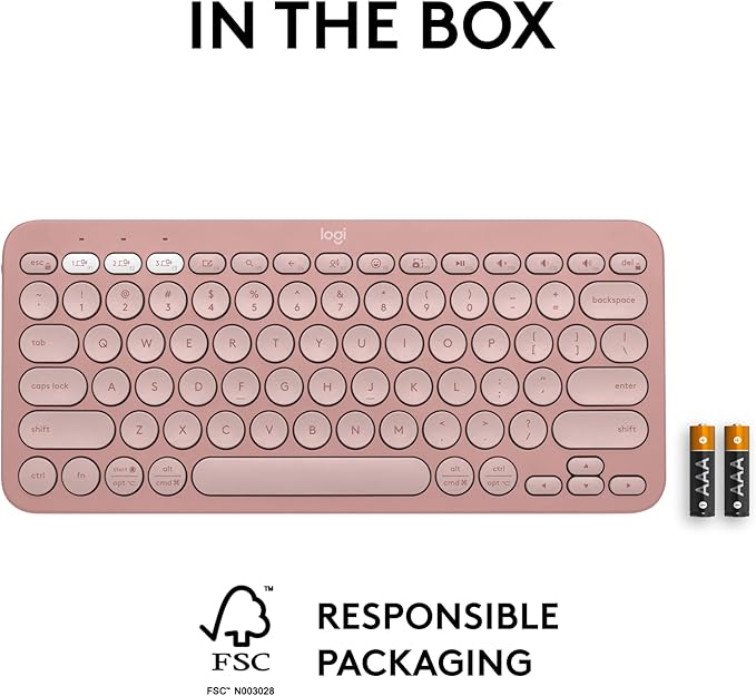 Logitech Pebble Keys 2 K380s, Multi-Device Bluetooth Wireless Keyboard with Customizable Shortcuts, Slim and Portable, Easy-Switch for Windows, macOS, iPadOS, Android, Chrome OS - Tonal Rose