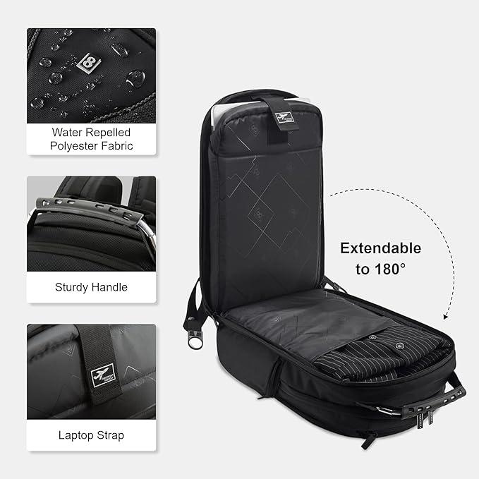 LEVEL8 Laptop Backpack, Work Backpack for Men Women, Travel Computer Bag for Business Fits 15.6" Laptop and Notebook - Black