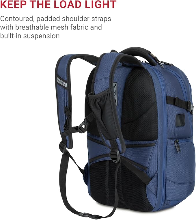 SwissGear Travel Tech Elite Laptop Backpack – Fits Laptops up to 16” – ScanSmart TSA-Friendly Backpack with USB Port, Shoe Compartment & Organizer Pockets – Navy Ballistic