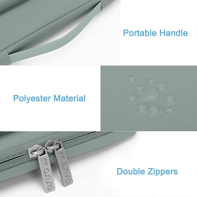 MOSISO 360 Protective Laptop Case 14 inch, Laptop Sleeve Compatible with HP Lenovo Dell ASUS Acer, HP Stream, Dell Latitude, Lenovo IdeaPad,Side Open Bag with 2 Raised&1 Flapover Pockets,Antique Green