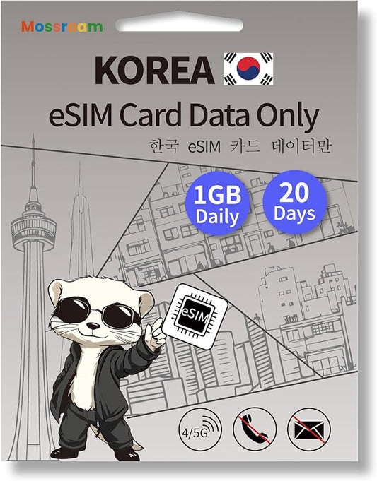 South Korea eSIM Card – Prepaid Data Plans | Day Pass 1GB Daily Data,20 Days | High-Speed 4/5G LTE | Ideal for Travelers